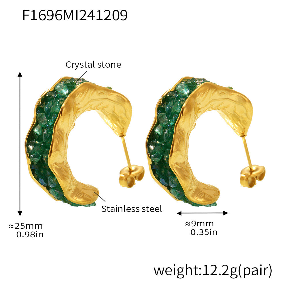 316L Stainless Steel 18K Gold Plated Sparkling Crystal C-Hoop Earrings - Image 4