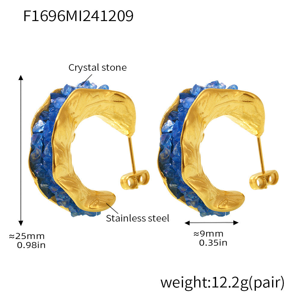 316L Stainless Steel 18K Gold Plated Sparkling Crystal C-Hoop Earrings - Image 5