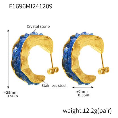 316L Stainless Steel 18K Gold Plated Sparkling Crystal C-Hoop Earrings - Image 5