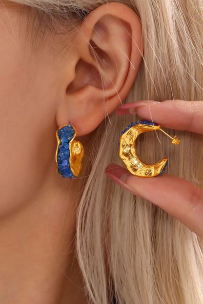 316L Stainless Steel 18K Gold Plated Sparkling Crystal C-Hoop Earrings - Image 6