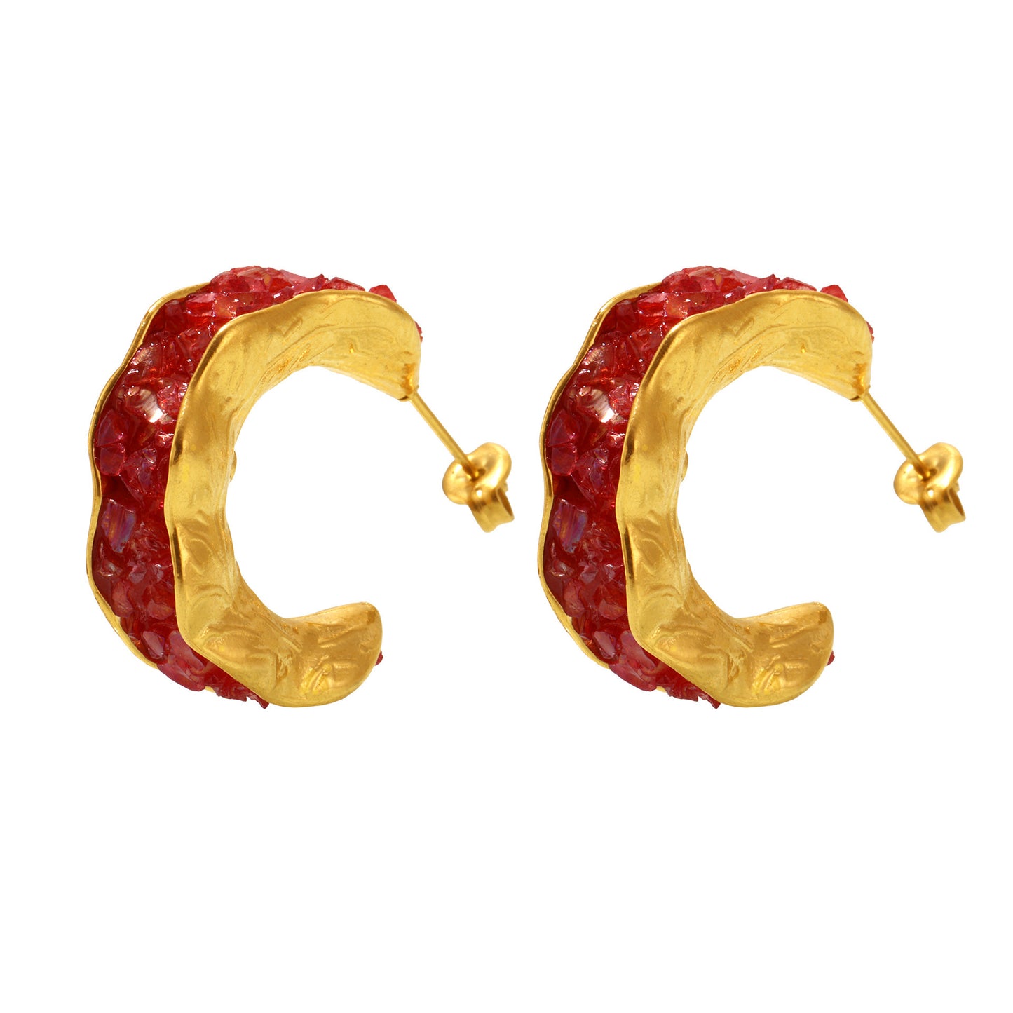 316L Stainless Steel 18K Gold Plated Sparkling Crystal C-Hoop Earrings - Image 8