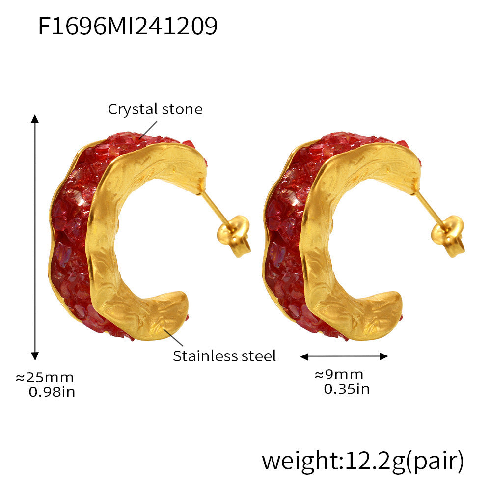 316L Stainless Steel 18K Gold Plated Sparkling Crystal C-Hoop Earrings - Image 9