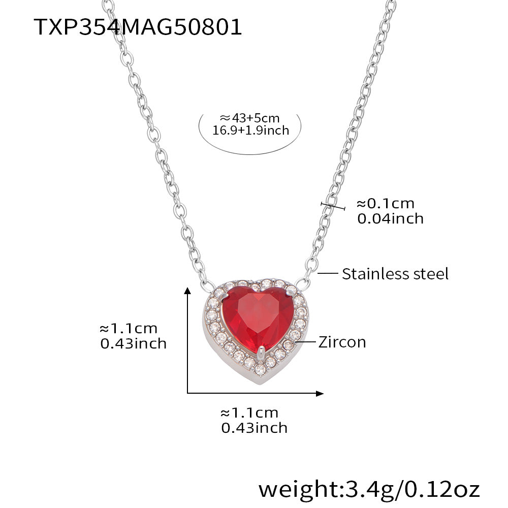 316L Stainless Steel 18K Gold Plated Sparkling Red Zircon Heart Jewelry Collection - Image 11