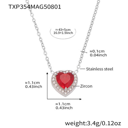 316L Stainless Steel 18K Gold Plated Sparkling Red Zircon Heart Jewelry Collection - Image 11