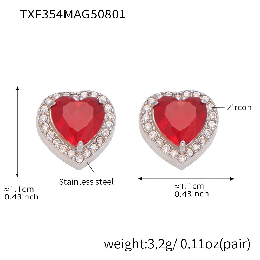 316L Stainless Steel 18K Gold Plated Sparkling Red Zircon Heart Jewelry Collection - Image 13