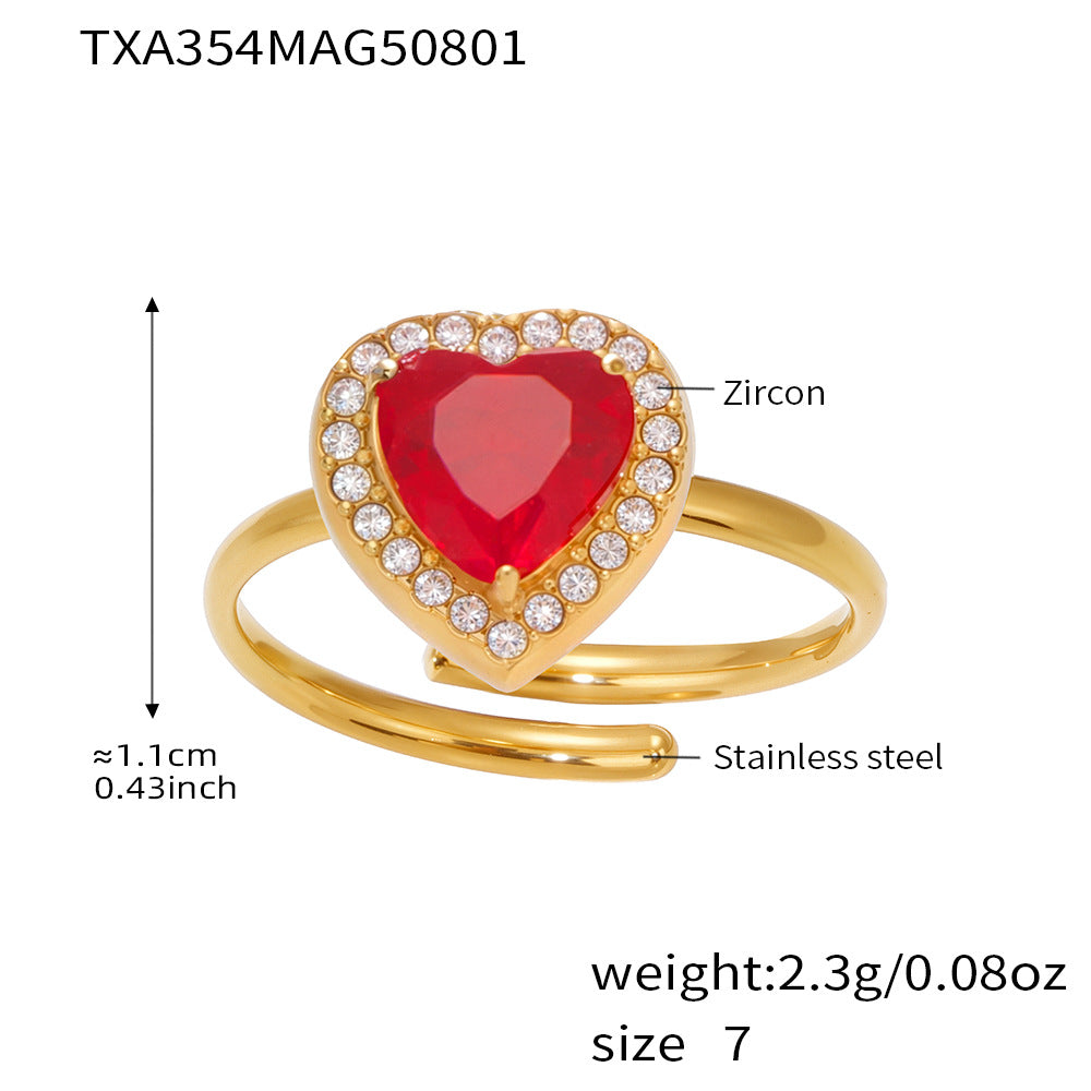 316L Stainless Steel 18K Gold Plated Sparkling Red Zircon Heart Jewelry Collection - Image 15