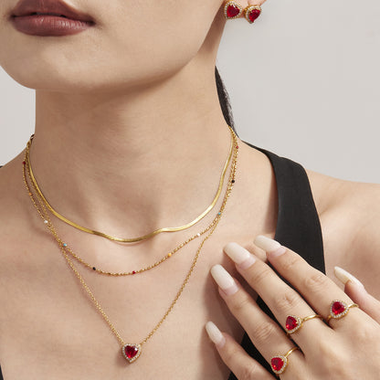 316L Stainless Steel 18K Gold Plated Sparkling Red Zircon Heart Jewelry Collection - Image 3