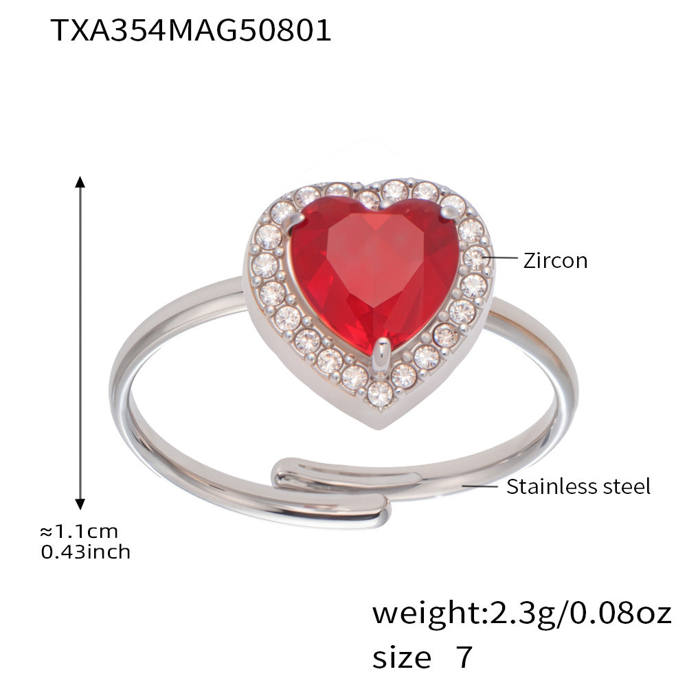 316L Stainless Steel 18K Gold Plated Sparkling Red Zircon Heart Jewelry Collection - Image 4