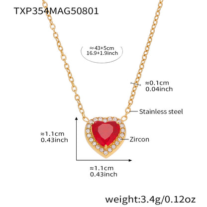 316L Stainless Steel 18K Gold Plated Sparkling Red Zircon Heart Jewelry Collection - Image 7