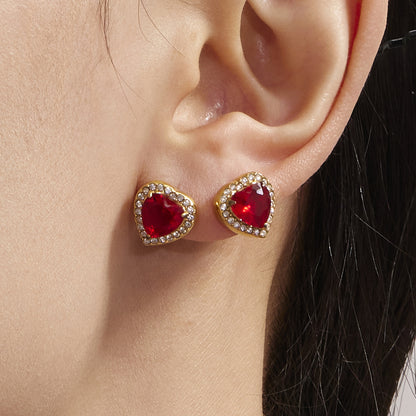 316L Stainless Steel 18K Gold Plated Sparkling Red Zircon Heart Jewelry Collection - Image 8