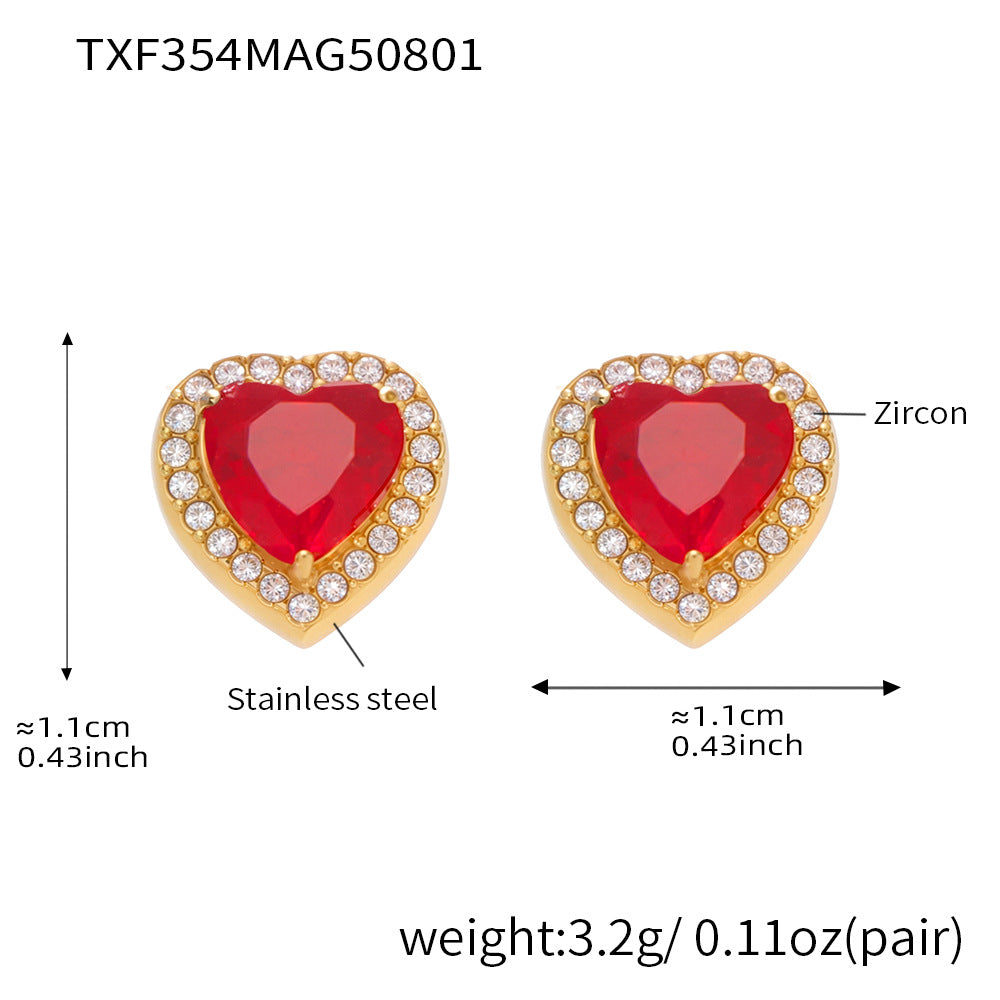 316L Stainless Steel 18K Gold Plated Sparkling Red Zircon Heart Jewelry Collection - Image 9