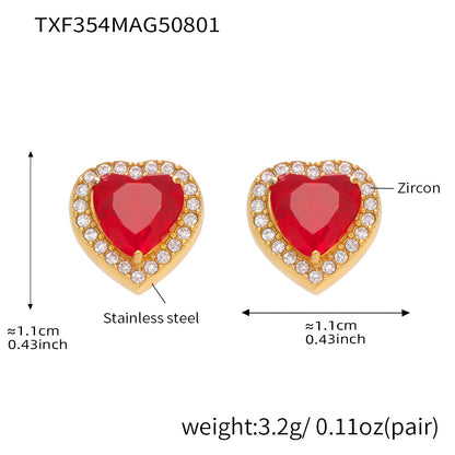 316L Stainless Steel 18K Gold Plated Sparkling Red Zircon Heart Jewelry Collection - Image 9
