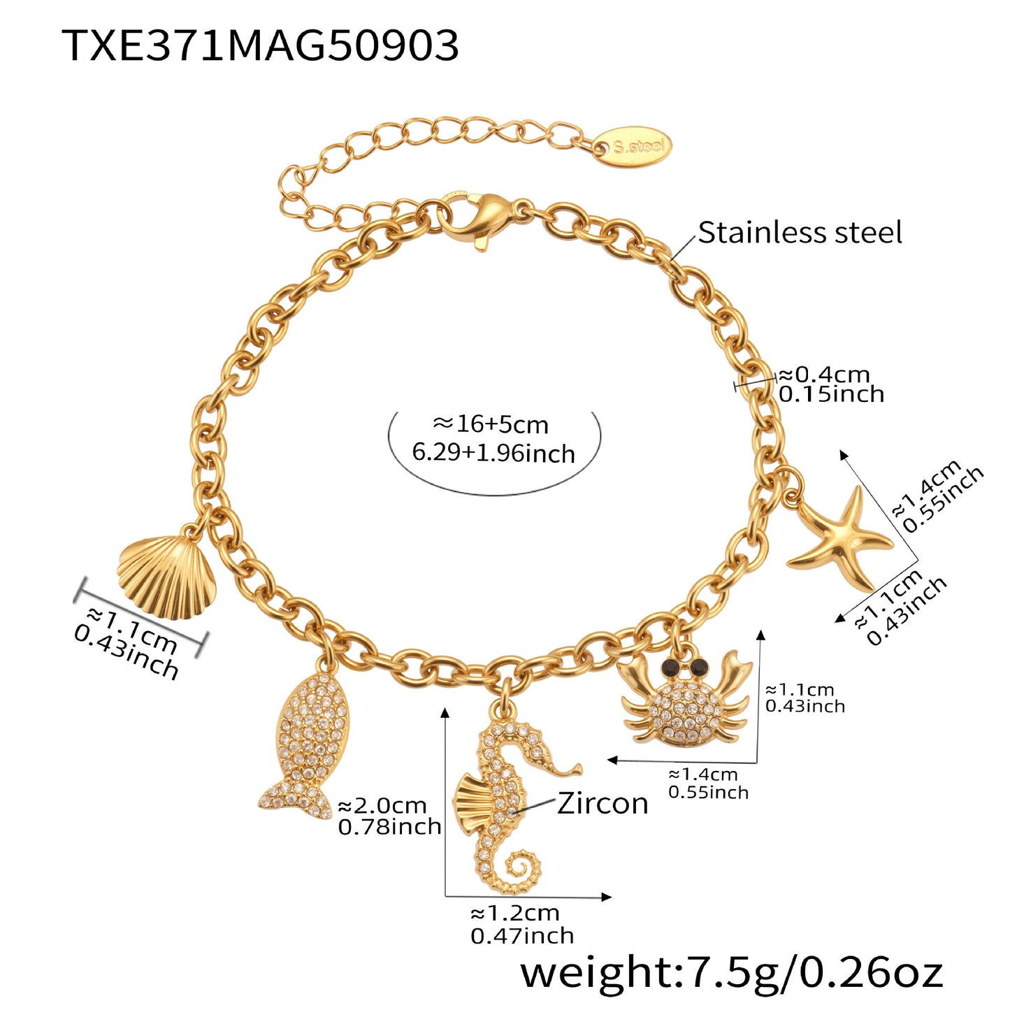 316L Stainless Steel 18K Gold Plated Sparkling Seahorse & Fish Multi-Charm Necklace & Bracelet Set - Image 1