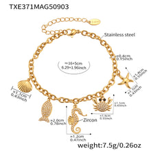 316L Stainless Steel 18K Gold Plated Sparkling Seahorse & Fish Multi-Charm Necklace & Bracelet Set - Image 1