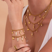 316L Stainless Steel 18K Gold Plated Sparkling Seahorse & Fish Multi-Charm Necklace & Bracelet Set - Image 3