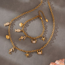 316L Stainless Steel 18K Gold Plated Sparkling Seahorse & Fish Multi-Charm Necklace & Bracelet Set - Image 5