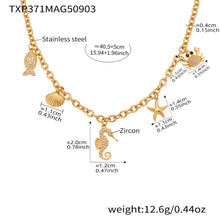 316L Stainless Steel 18K Gold Plated Sparkling Seahorse & Fish Multi-Charm Necklace & Bracelet Set - Image 7