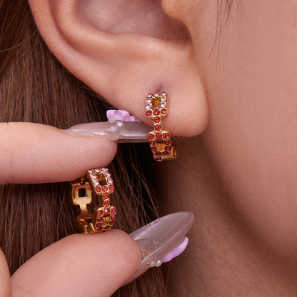 316L Stainless Steel 18K Gold Plated Sparkling Square Zircon Hoop Earrings - Image 10