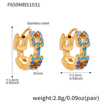 316L Stainless Steel 18K Gold Plated Sparkling Square Zircon Hoop Earrings - Image 11