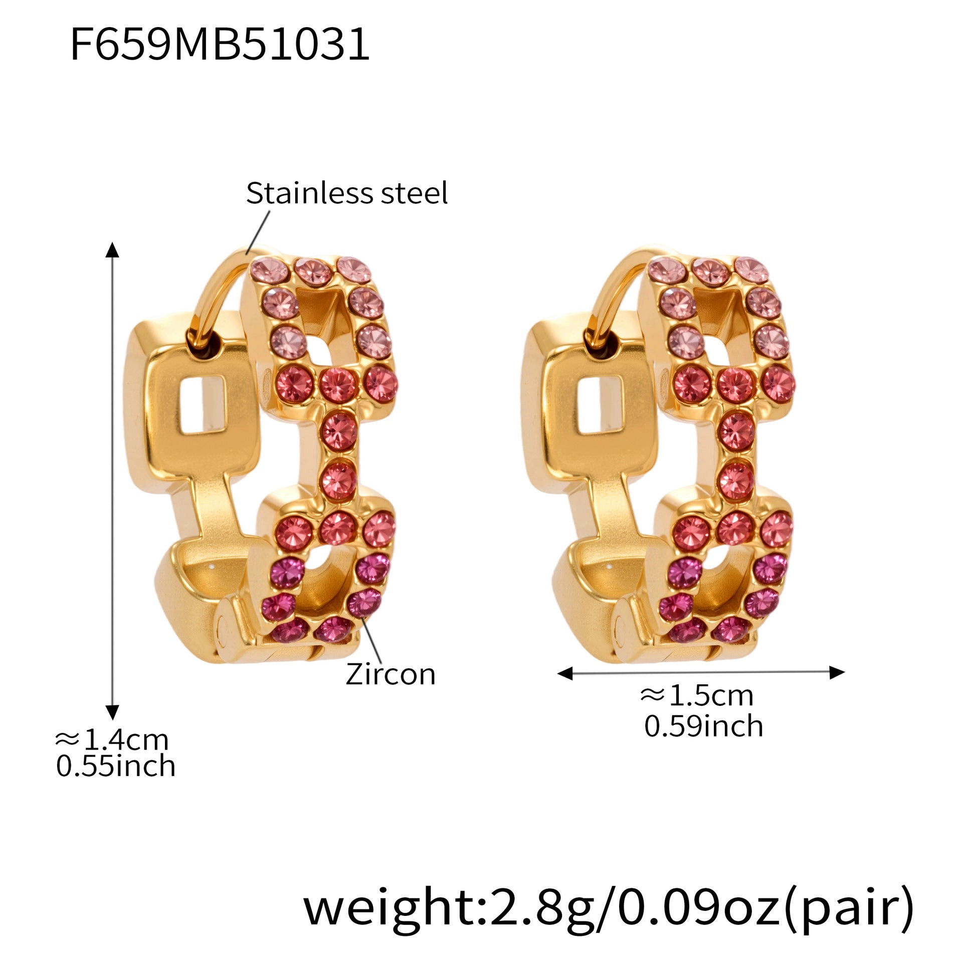 316L Stainless Steel 18K Gold Plated Sparkling Square Zircon Hoop Earrings - Image 12