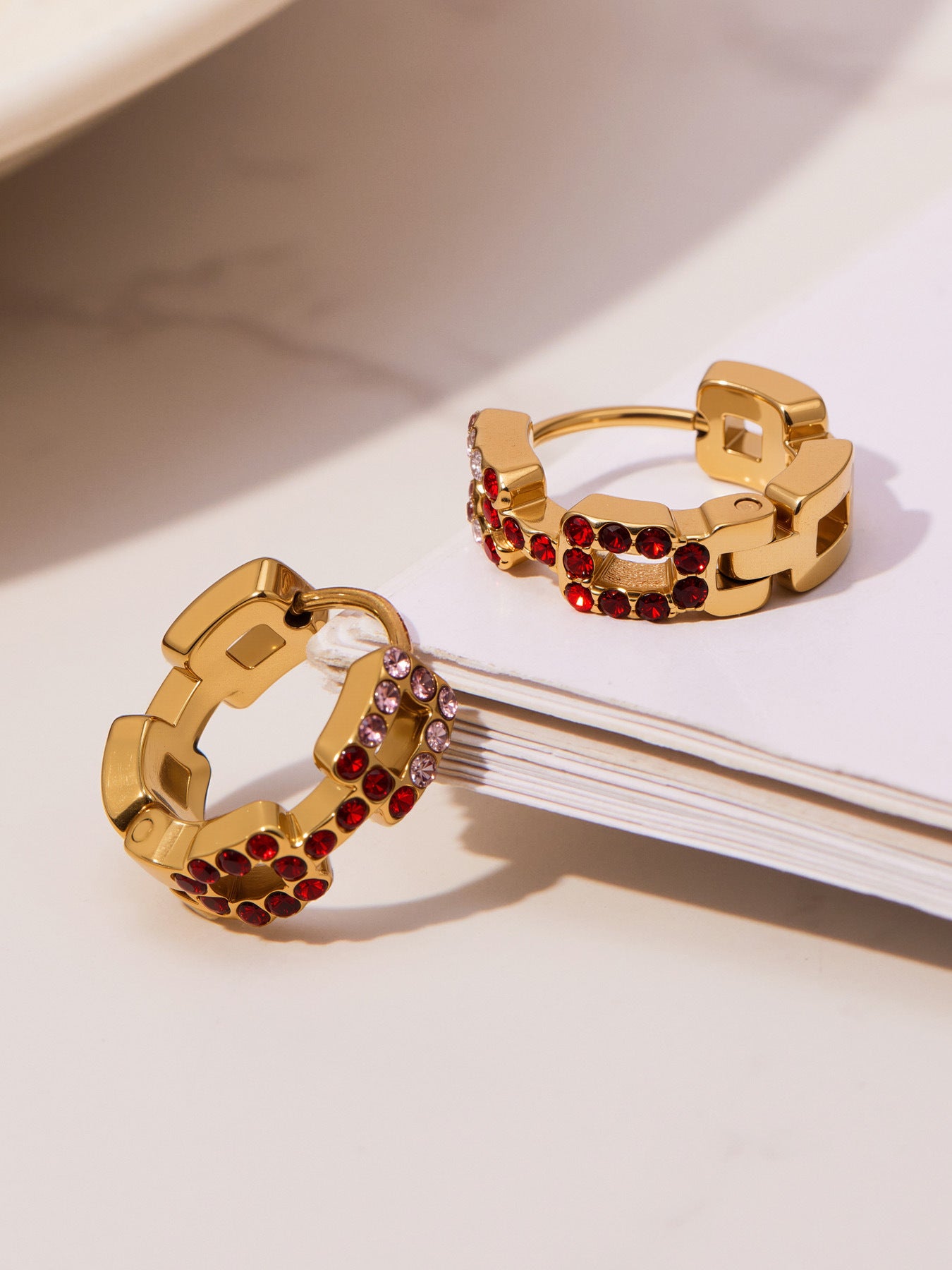 316L Stainless Steel 18K Gold Plated Sparkling Square Zircon Hoop Earrings - Image 13