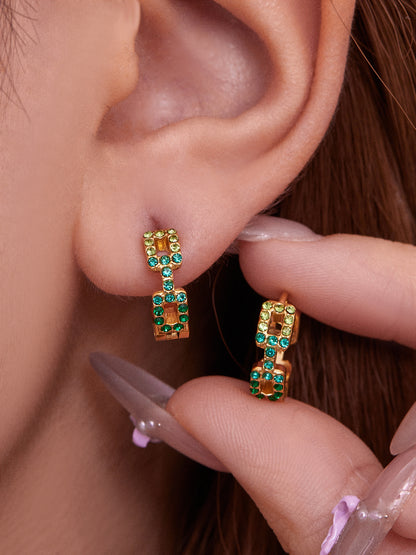 316L Stainless Steel 18K Gold Plated Sparkling Square Zircon Hoop Earrings - Image 14