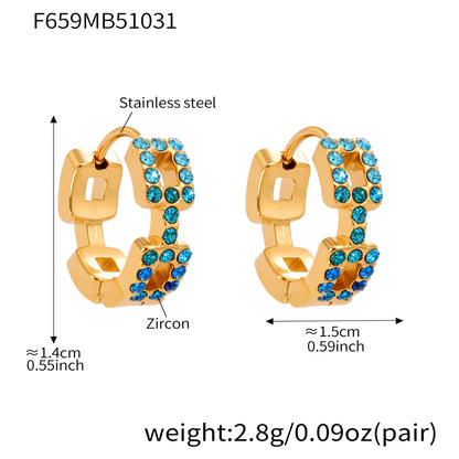 316L Stainless Steel 18K Gold Plated Sparkling Square Zircon Hoop Earrings - Image 15