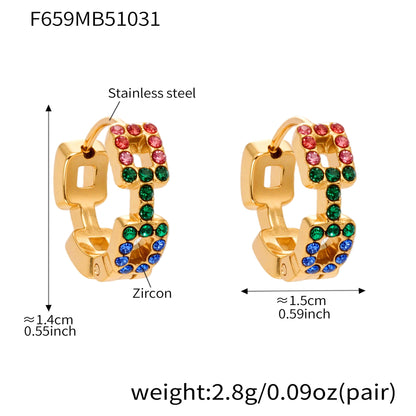 316L Stainless Steel 18K Gold Plated Sparkling Square Zircon Hoop Earrings - Image 16