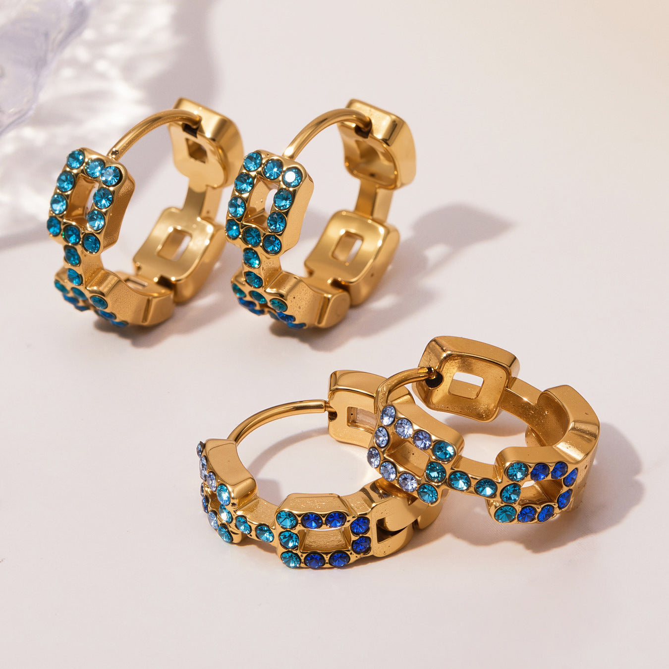 316L Stainless Steel 18K Gold Plated Sparkling Square Zircon Hoop Earrings - Image 17