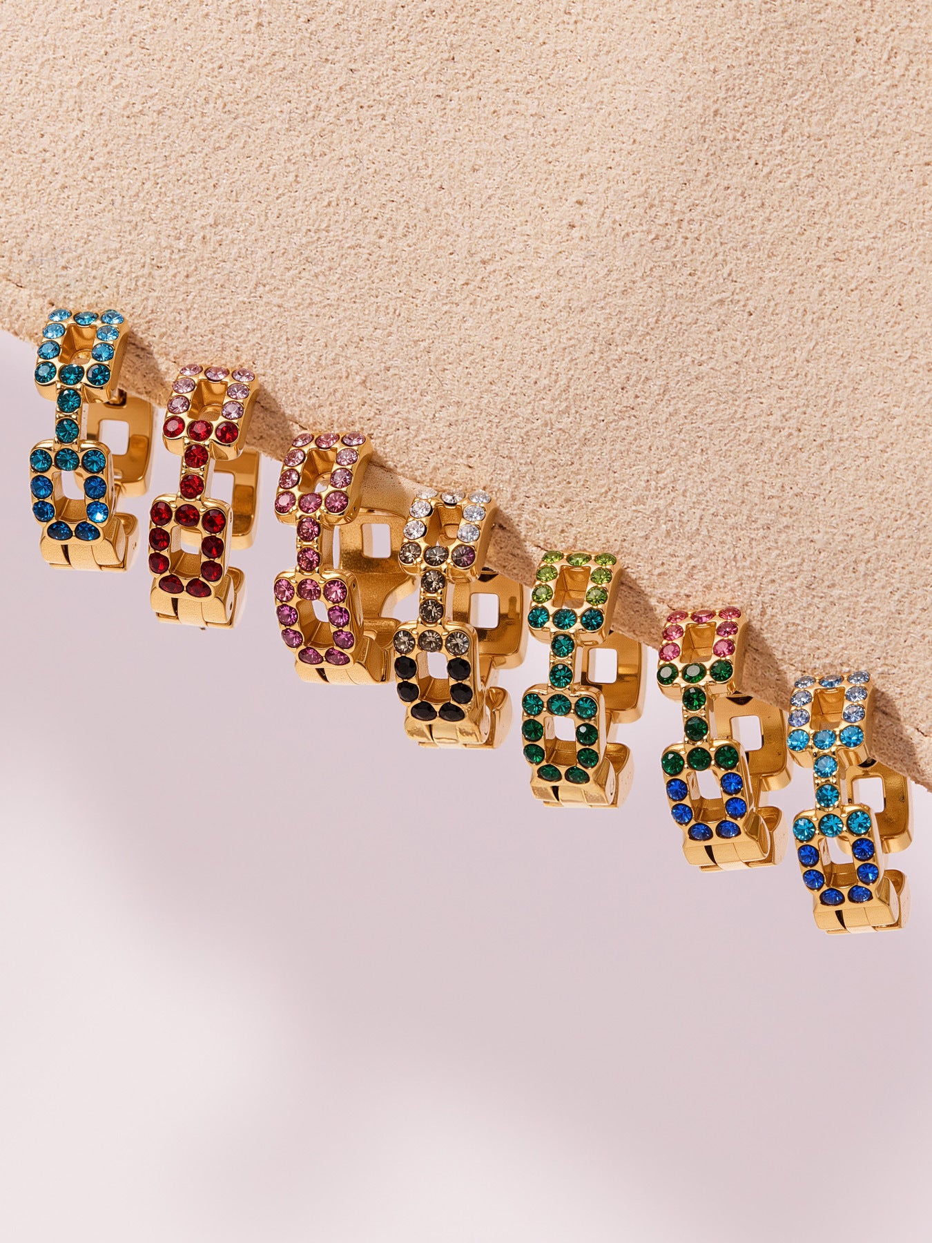 316L Stainless Steel 18K Gold Plated Sparkling Square Zircon Hoop Earrings - Image 3