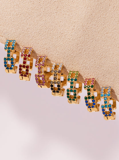 316L Stainless Steel 18K Gold Plated Sparkling Square Zircon Hoop Earrings - Image 3