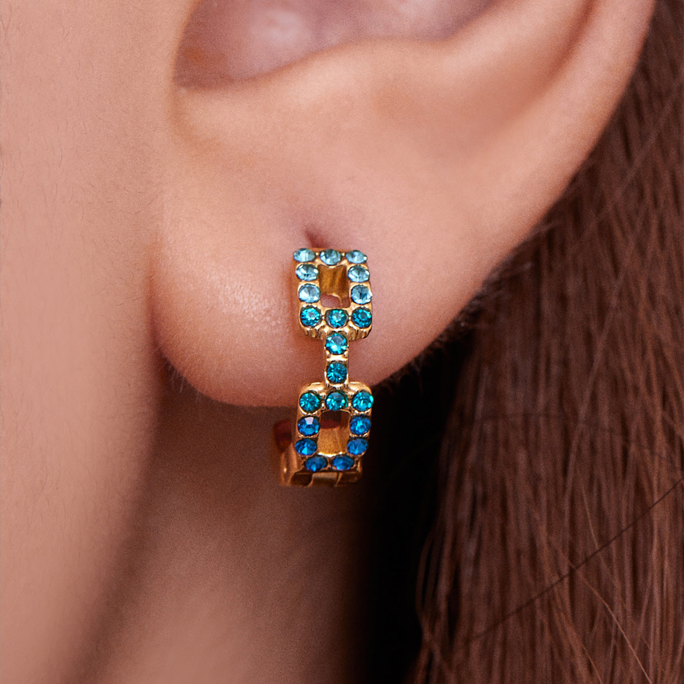 316L Stainless Steel 18K Gold Plated Sparkling Square Zircon Hoop Earrings - Image 5