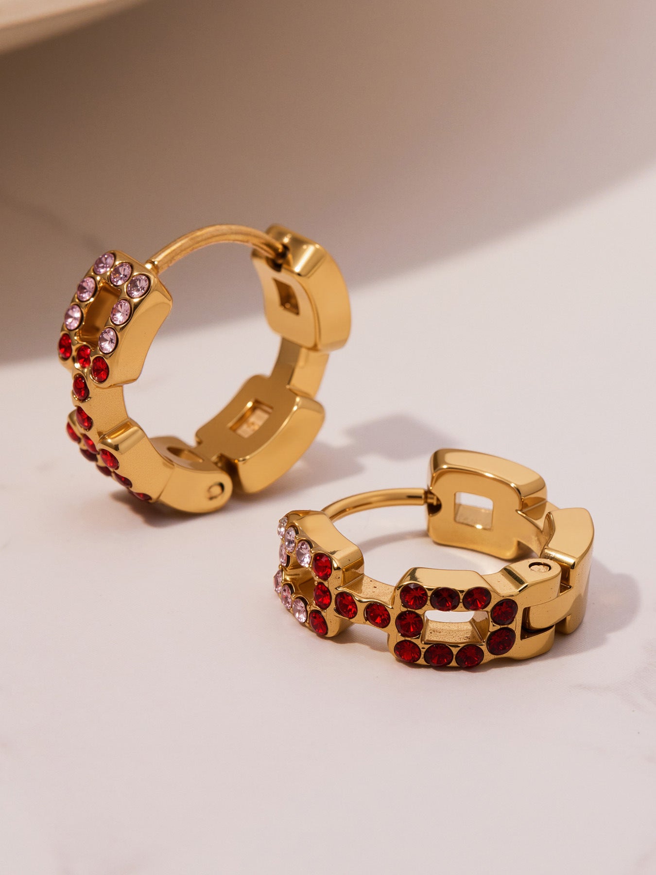 316L Stainless Steel 18K Gold Plated Sparkling Square Zircon Hoop Earrings - Image 6