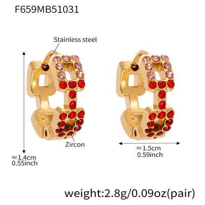 316L Stainless Steel 18K Gold Plated Sparkling Square Zircon Hoop Earrings - Image 7