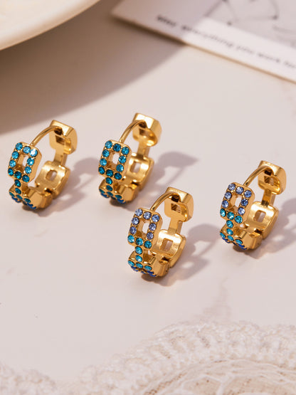 316L Stainless Steel 18K Gold Plated Sparkling Square Zircon Hoop Earrings - Image 8