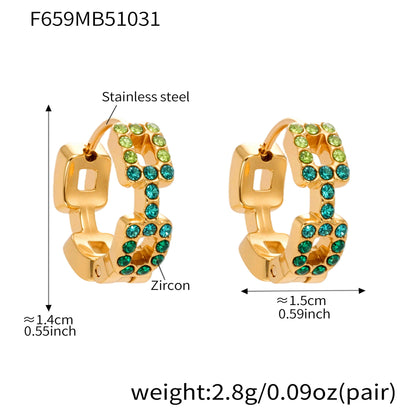 316L Stainless Steel 18K Gold Plated Sparkling Square Zircon Hoop Earrings - Image 9