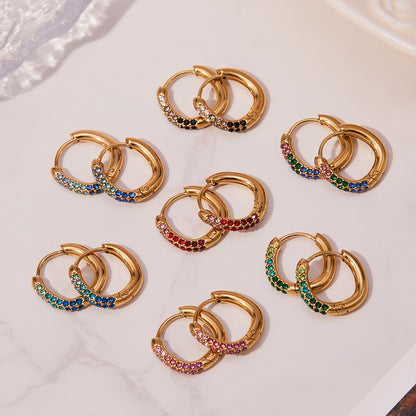 316L Stainless Steel 18K Gold Plated Sparkling Zircon Huggie Earrings - Image 10