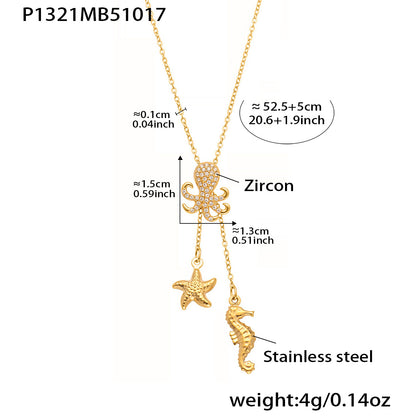 316L Stainless Steel 18K Gold Plated Sparkling Zircon Octopus Lariat Necklace - Image 1