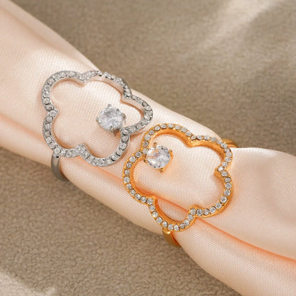 316L Stainless Steel 18K Gold Plated Sparkling Zirconia Flower Ring - Image 2