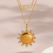 316L Stainless Steel 18K Gold Plated Sparkling Zircon MOM Letter & Sunflower Pendant Necklace - Image 2