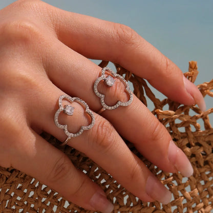 316L Stainless Steel 18K Gold Plated Sparkling Zirconia Flower Ring - Image 4