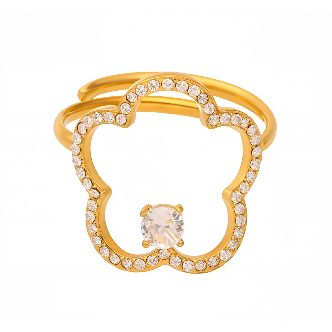 316L Stainless Steel 18K Gold Plated Sparkling Zirconia Flower Ring - Image 5
