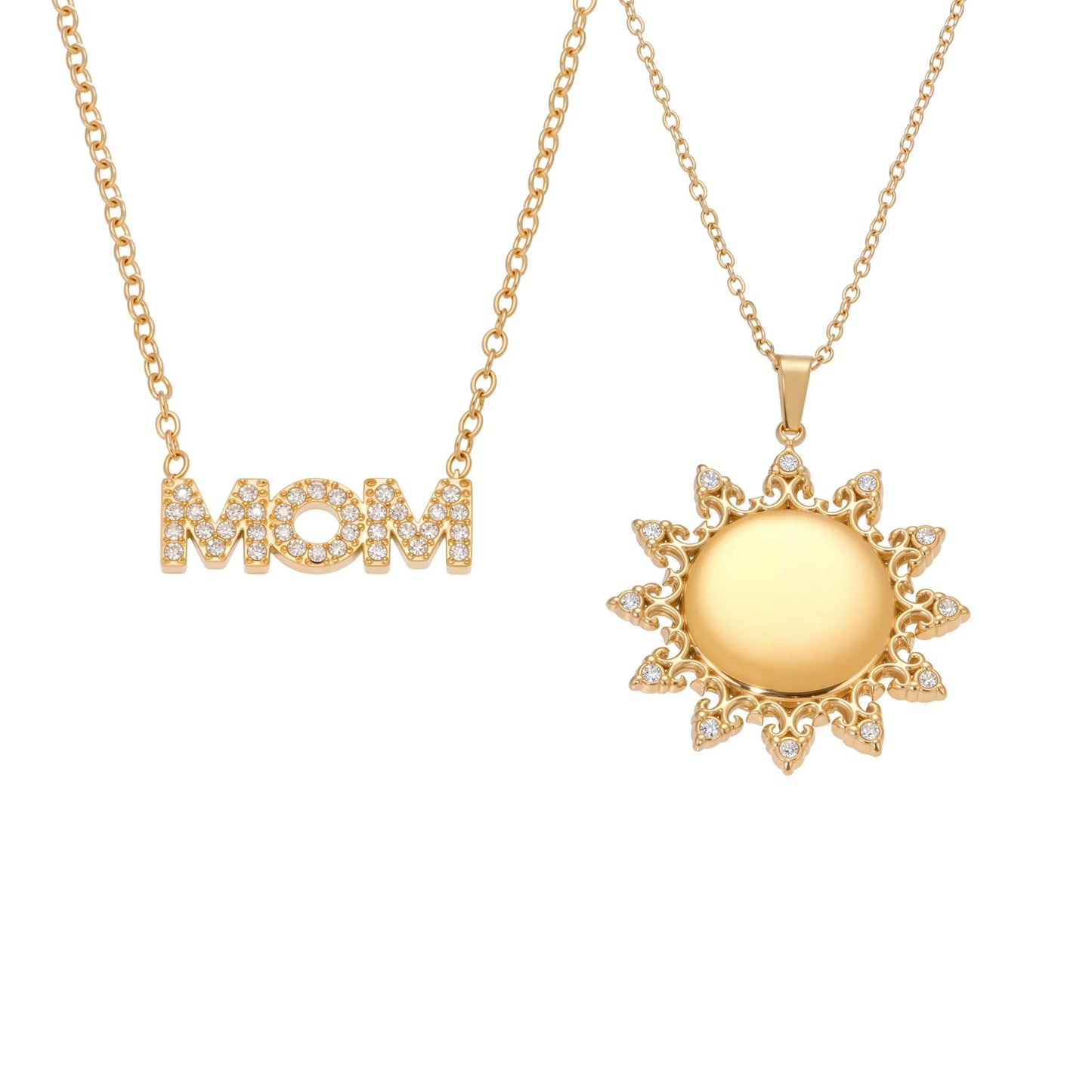 316L Stainless Steel 18K Gold Plated Sparkling Zircon MOM Letter & Sunflower Pendant Necklace - Image 5