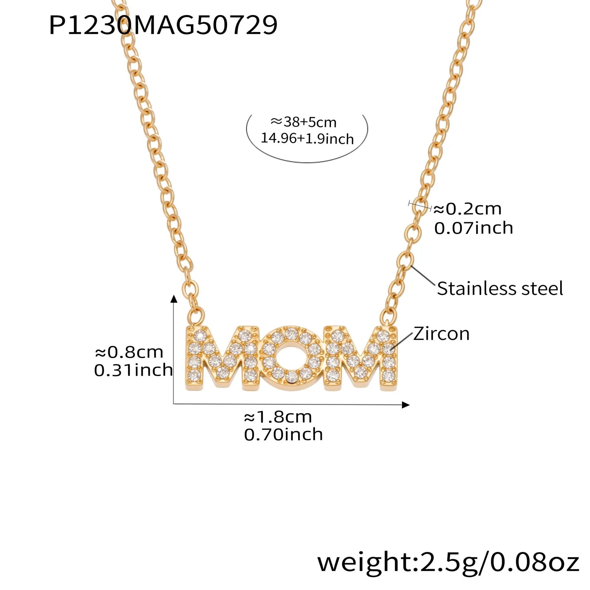 316L Stainless Steel 18K Gold Plated Sparkling Zircon MOM Letter & Sunflower Pendant Necklace - Image 6