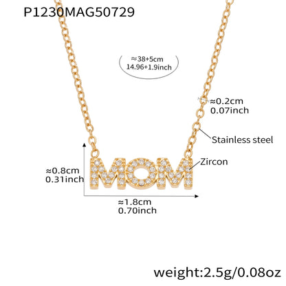 316L Stainless Steel 18K Gold Plated Sparkling Zircon MOM Letter & Sunflower Pendant Necklace - Image 6
