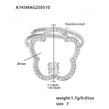 316L Stainless Steel 18K Gold Plated Sparkling Zirconia Flower Ring - Image 7