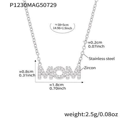 316L Stainless Steel 18K Gold Plated Sparkling Zircon MOM Letter & Sunflower Pendant Necklace - Image 7