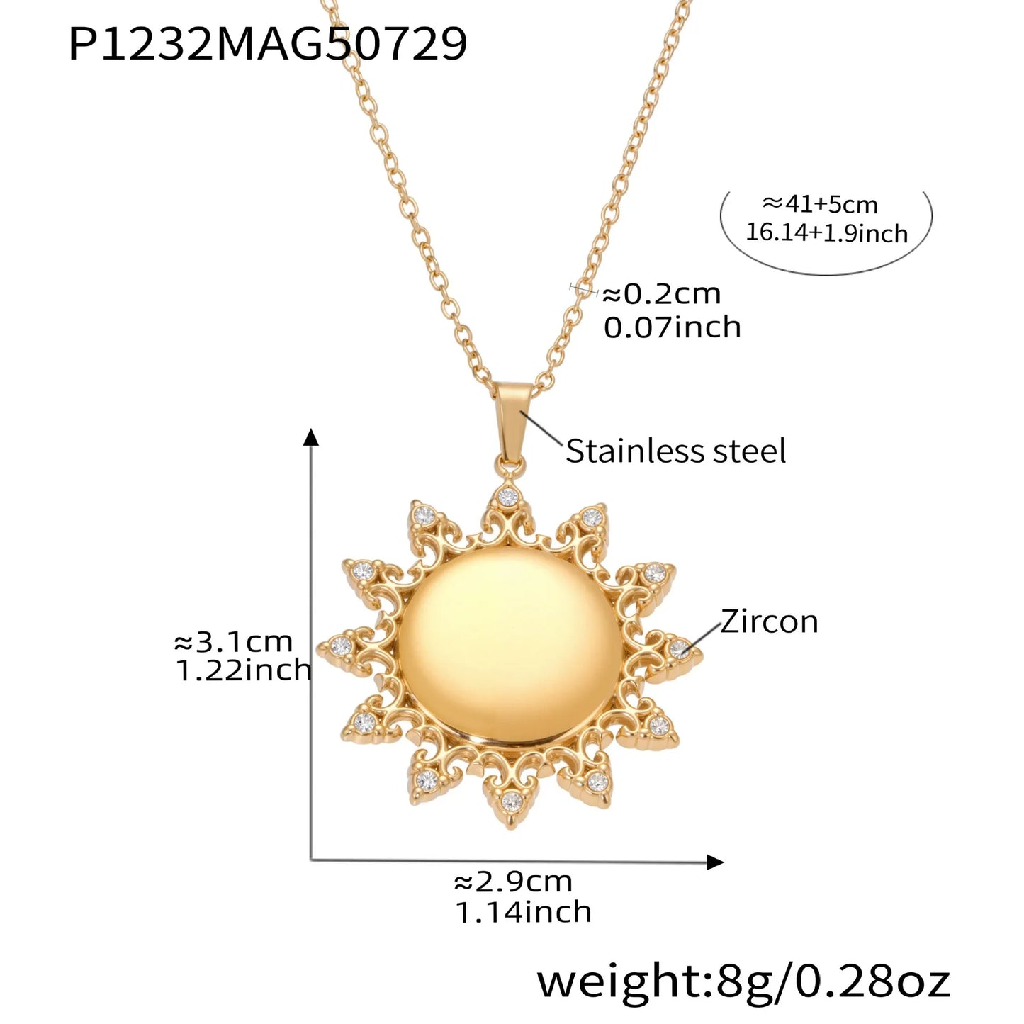 316L Stainless Steel 18K Gold Plated Sparkling Zircon MOM Letter & Sunflower Pendant Necklace - Image 8
