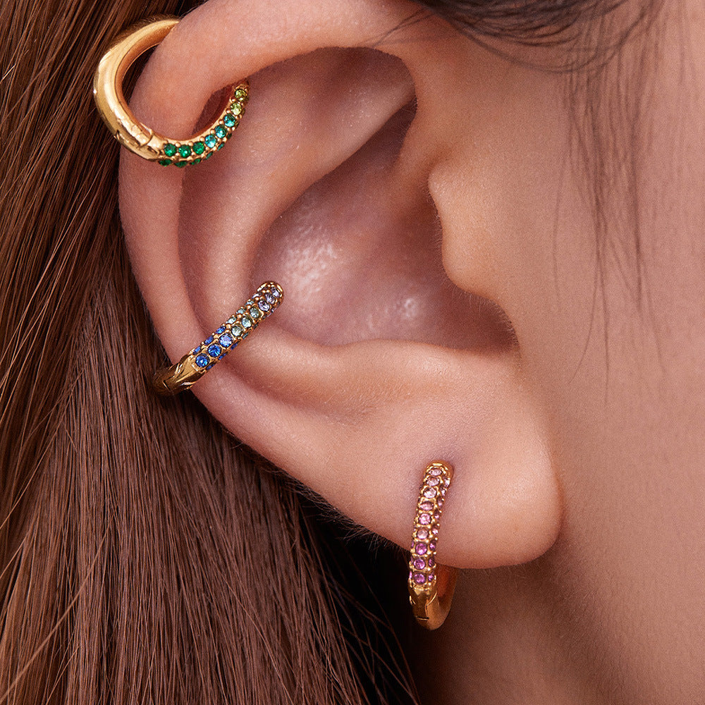 316L Stainless Steel 18K Gold Plated Sparkling Zircon Huggie Earrings - Image 9