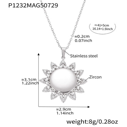 316L Stainless Steel 18K Gold Plated Sparkling Zircon MOM Letter & Sunflower Pendant Necklace - Image 9